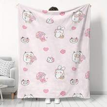 Blanket 1pc150*200cm Rabbit Flower Cat Cherry Fruit Copy Pattern Blanket Blanket Comfortable Soft Skin-Friendly Plush Blanket Flannel Blanket, Sofa Blanket Suitable For Adults At Home/Picnic/Travel, Gifts For Friends, Family And Partners To Keep Warm Warm Blanket Suitable For Bed Blankets, Air Conditioning Blankets, Bath Towels, Sofa Blankets, Pet Blankets, Nap Blankets, Suitable For All Scenes. - Multicolor - View 3