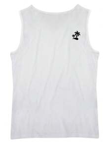 Men's Set Cotton Tank Top T-Shirt + Tactel Shorts Beachwear Coconut Trees - 白色 - 查看 2