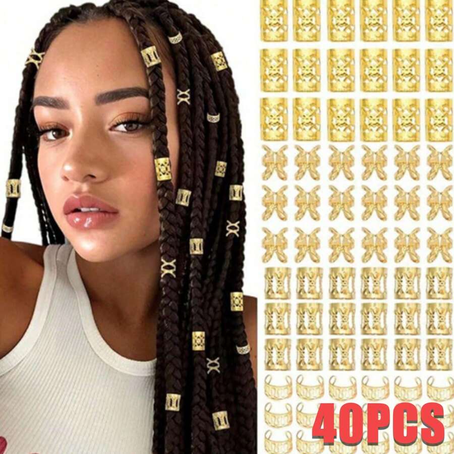 40 件梅花辫三环编织发环，可夹在辫子上的魅力发珠珠宝，个性化时尚发饰夹万圣节 - 彩色 - 查看 1