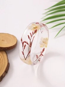 1 Pc Fashionable & Fresh Dried Flower Wide Resin Bracelet, Elegant Summer Holiday Style For Women