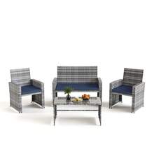AMOPATIO Wide Armrest Outdoor Patio Furniture Set,4 Pieces Rattan Sectional Sofa With Tempered Glass Coffee Table And Cushions For Family Gatherings,Balcony Porch Garden(Black/Cream)