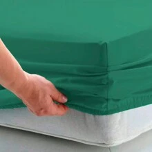 Fitted Sheet With Elastic All Around 40 Cm HEIGHT Percale Flex 400 Thread Count Satin Touch - EXTRA HIGH - Xanh ngọc lục bảo - Xem 2