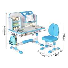 2Pcs/Set Premium Study Desk Chair Set, Height Adjustable  School Study Table Chair Set With Astronaut Pattern, Ergonomic Desk Chair With Large Writing Board, Bookshelf And Drawer (Pink, Blue)