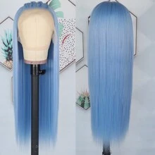 13X6 Platinum White Synthetic Lace Front Wigs 28 Inch Pre Plucked Long Straight Hair Wigs Glueless White Wigs Heat Resistant Fiber Hair Natural Halloween Wigs Platinum Blonde Lace Front Wigs For Women For Daily Christmas Party Cosplay Use - Màu xanh lam - Xem 6
