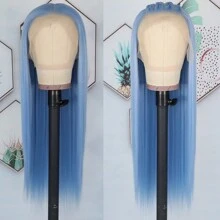13X6 Platinum White Synthetic Lace Front Wigs 28 Inch Pre Plucked Long Straight Hair Wigs Glueless White Wigs Heat Resistant Fiber Hair Natural Halloween Wigs Platinum Blonde Lace Front Wigs For Women For Daily Christmas Party Cosplay Use - Màu xanh lam - Xem 2