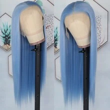 13X6 Platinum White Synthetic Lace Front Wigs 28 Inch Pre Plucked Long Straight Hair Wigs Glueless White Wigs Heat Resistant Fiber Hair Natural Halloween Wigs Platinum Blonde Lace Front Wigs For Women For Daily Christmas Party Cosplay Use - Màu xanh lam - Xem 3