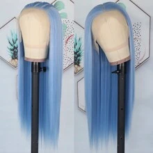 13X6 Platinum White Synthetic Lace Front Wigs 28 Inch Pre Plucked Long Straight Hair Wigs Glueless White Wigs Heat Resistant Fiber Hair Natural Halloween Wigs Platinum Blonde Lace Front Wigs For Women For Daily Christmas Party Cosplay Use - Màu xanh lam - Xem 4