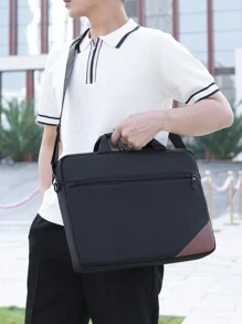 公文包采用涤纶材料制成，采用双层拉链闭合设计和可调节肩带。时尚，容量大，可容纳约 14 英寸的笔记本电脑。适合商务旅行、工作和其他场合有趣的礼物笔记本电脑包圣诞节假期感恩节男士礼物 - 黑色 - 查看 1