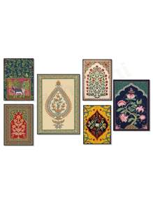1pc Mughal Tree Of Life Cypres Turkish Paisley Vintage Plant Floral Print Poster Folk Art Home Decor Painting No Frame Rama Decoration,Wall Art,Canvas E-I-D - Multicolor - View 6