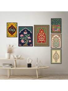 1pc Mughal Tree Of Life Cypres Turkish Paisley Vintage Plant Floral Print Poster Folk Art Home Decor Painting No Frame Rama Decoration,Wall Art,Canvas E-I-D - Multicolor - View 5