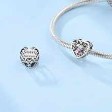 925 Sterling Silver Sisters Forever Vintage Charm Beads Pendant For Bracelet Necklace Fine Heart-Shaped Beads Diy Jewelry Gift Valentines