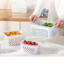 Set da 4 pezzi Contenitori per alimenti in plastica con coperchi per il frigorifero - Trasparenti, contenitori lavabili per frutta, verdura e prodotti secchi con vassoio di drenaggio - Multiuso, scatole organizzative per la cucina ermetiche per campeggio e uso domestico