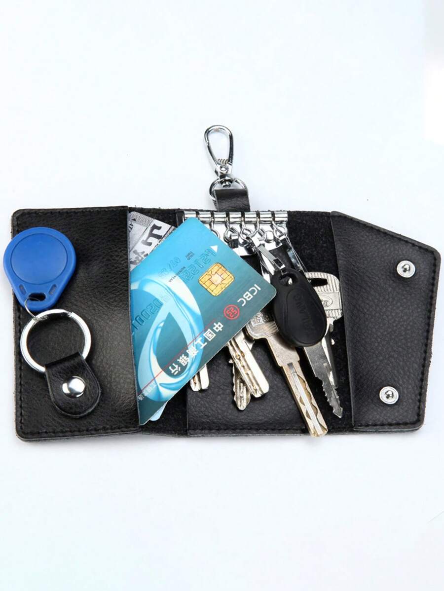 1 件时尚男女通用渐变色涂鸦皮革汽车钥匙扣链盒，适合所有季节 - 彩色 - 查看 1