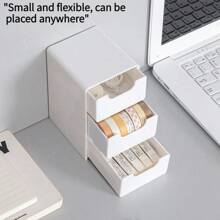 1 件 3 层浴室和梳妆台收纳盒，紧凑型化妆品和必需品收纳盒，桌面文具便笺盒，无钻孔设计，适合家庭或办公室使用 - 彩色 - 查看 4