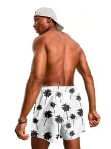 Men's Set Cotton Tank Top T-Shirt + Tactel Shorts Beachwear Coconut Trees - 白色 - 查看 7