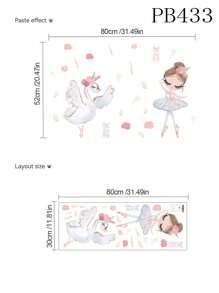 1 件 PVC 天鹅芭蕾女孩和独角兽芭蕾女孩墙贴，儿童房、玄关、卧室、育儿室墙壁装饰 - 彩色 - 查看 12