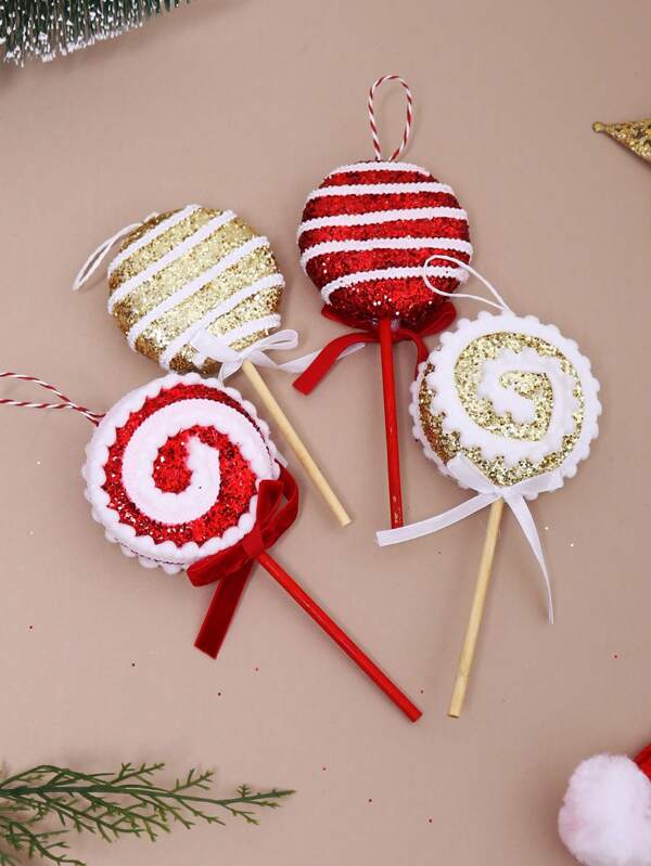 1 set (2 pezzi) - Set di ciondoli a forma di lollipop finti, lollipop in tessuto a forma di fiocco, ciondoli per decorare l'albero di Natale, forniture per decorare l'atmosfera della festa di Natale a casa