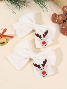 2 chiếc kẹp tóc nơ trắng Giáng sinh cho tiệc Giáng sinh, kẹp tóc trang trí hình tuần lộc, phụ kiện tóc ngọt ngào cho phụ nữ làm quà tặng tiệc - trắng - Xem 1