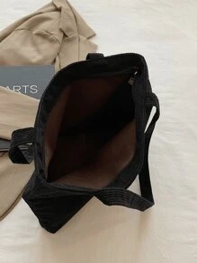 Women's Simple 2Pcs/Set Solid Color Corduroy Tote Bag And Chain Crossbody Bag, Casual Large Capacity Shoulder Bag For Commuting Work, Lightweight Outdoor Vacation Travel Underarm Bags, Shopping Grocery Storage Handbag