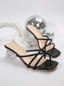 Giày cao gót đế dày đính pha lê kiểu cổ điển dành cho nữ, sandal thời trang mùa hè nhiều quai kiểu cổ tích mới, sandal cao gót kiểu Pháp. - màu đen - Xem 5