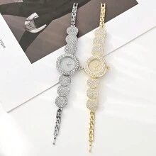 1pc Business Starry Rhinestone Decor Elegant Fashion Bracelet Watch