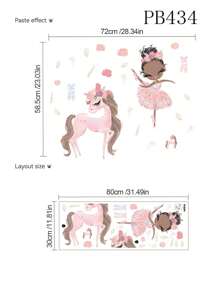 1 件 PVC 天鹅芭蕾女孩和独角兽芭蕾女孩墙贴，儿童房、玄关、卧室、育儿室墙壁装饰 - 彩色 - 查看 13