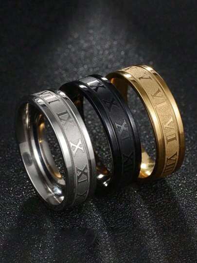 1pc Elegant Stainless Steel Roman Numeral Design Ring For Men, Party Accessory Jewelry Gift For Christmas, New Year, Valentine's Day, Holiday