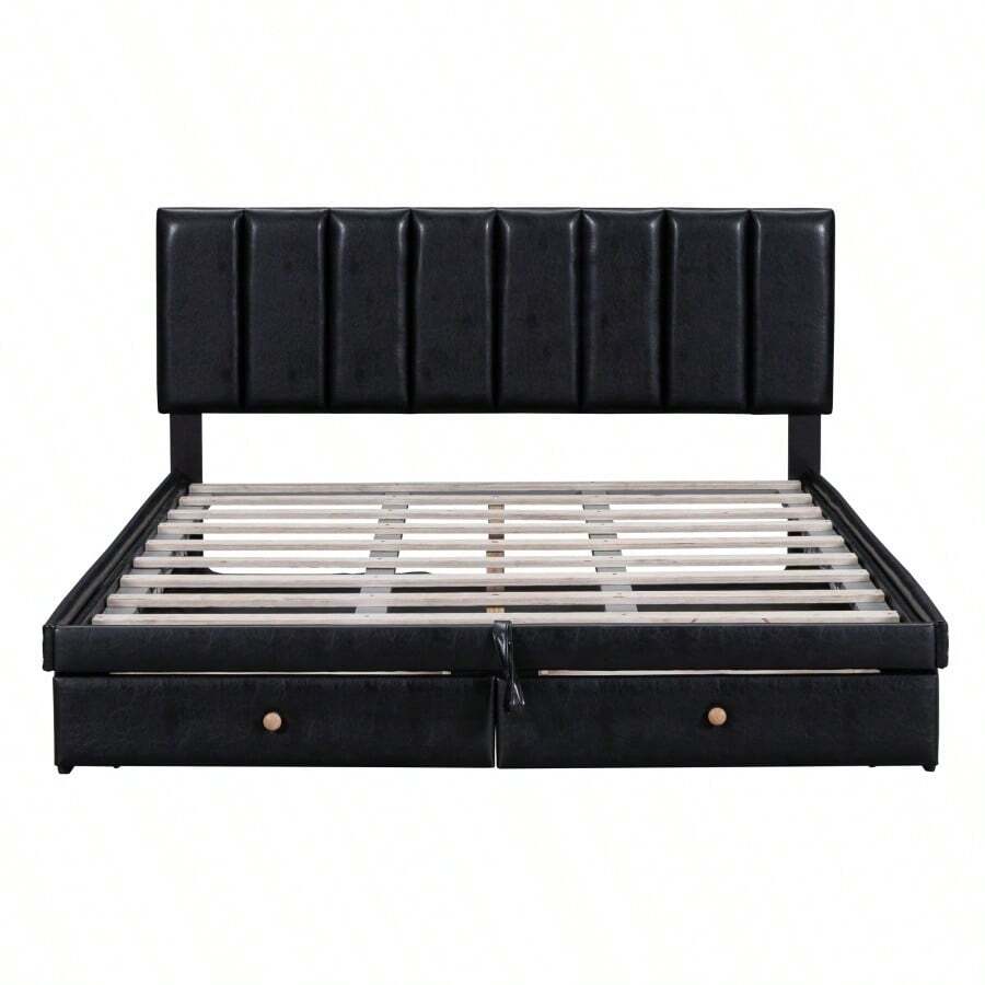 Queen Size Upholstered Bed With Hydraulic Storage System And Drawer