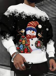 Men's Christmas Print Drop Shoulder Round Neck Sweatshirt - Multicolor - View 1