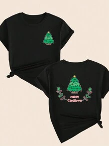 Christmas Tree Printed T-Shirt Women's Fashion Blouse Babylook Comfort Casual Printed Short Sleeve Premium - Vì vậy - Xem 1