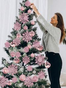 12pcs-Pink Christmas Balls Ornaments,60mm/2.4 In Shatterproof Plastic Decorative Xmas Tree Ornaments, Assorted Christmas Ball Ornaments For Wedding Mothers Day Party Decorations