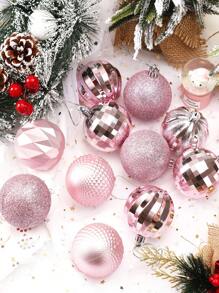 12pcs-Pink Christmas Balls Ornaments,60mm/2.4 In Shatterproof Plastic Decorative Xmas Tree Ornaments, Assorted Christmas Ball Ornaments For Wedding Mothers Day Party Decorations