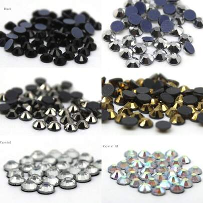 288 piezas/1440 piezas Cristales de estrás con piedras preciosas de hematita negra, dorada y plateada de alta calidad en tamaños SS6 a SS30, con piedras brillantes para aplicar con plancha para bricolaje, decoración de bodas, ropa y arte de uñas