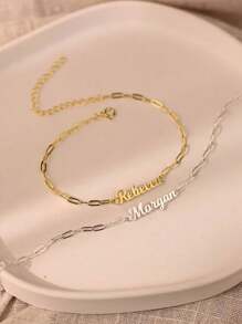 Vòng tay tên tùy chỉnh với chuỗi kẹp giấy: Vòng tay mạ vàng bằng thép không gỉ có thể điều chỉnh tối giản; Trang sức tùy chỉnh; Quà tặng cá nhân cho con gái - Vàng - Xem 3