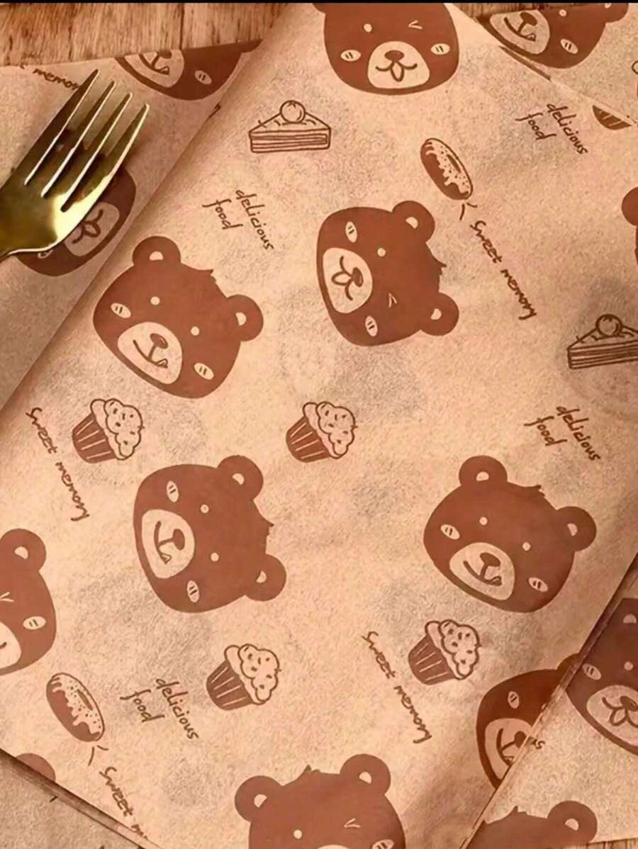 50 Pcs Bear Shape Parchment Paper, AntiOil Paper For Baking, Cooking
