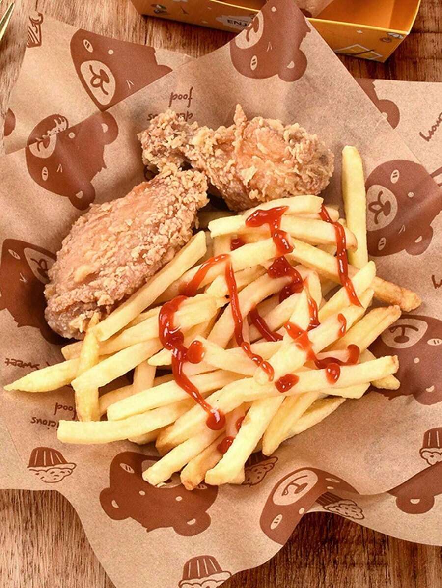 50 Pcs Bear Shape Parchment Paper, AntiOil Paper For Baking, Cooking