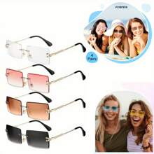 4PCS Women's Frameless Rectangular Sunglasses Men's Retro Chic Frameless Square Glasses Neutral Glasses Gradient Sunglasses