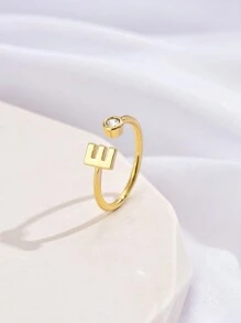 1 st guld ring, fashionabla mini singelzirkonia 26 engelska alfabetet släta bokstavsringar, öppna fingerringar för kvinnor, söta och eleganta smycken med versaler - SJZ-085-2 - Visa 11