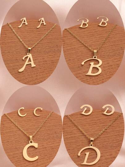 1 Set Modisch minimalistisch Alphabet Design, Vielseitig Exquisit Hochwertig Schmuck Set mit Geeignet für Täglich , Party , Festival und Geschenk , Einschließlich Ohrringe mit und Halskette mit