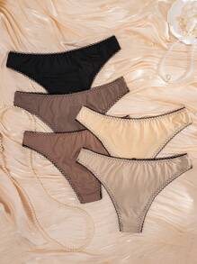5pcs/Pack Women's Solid Color Flower & Bow Decor Comfort Panties