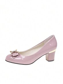 2024 Novos Sapatos de Cano Baixo Primavera/Outono para Mulheres, Mocassins Brancos/Pretos de Salto Alto com Salto Grosso, Laço de Cristal, Sapatos para Trabalho em Couro Fosco Plus Size