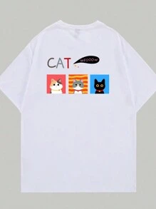 Cute Kitten Comics Printed T-Shirt Unisex Cotton Basic Casual Streetwear Comfort - trắng - Xem 3