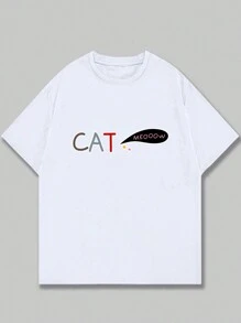 Cute Kitten Comics Printed T-Shirt Unisex Cotton Basic Casual Streetwear Comfort - trắng - Xem 2