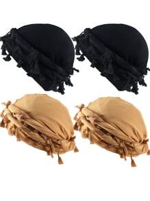 4 件复古流苏扭纹头带、缎纹衬里头巾、男女流苏头巾帽、男士嘻哈个性套头帽、高品质缎纹衬里扭纹尾帽、中性编织头带、万圣节头巾 - A - 查看 13