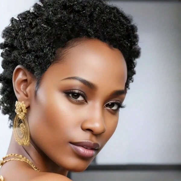 Peruca curta Pixie Cut Afro Curly Wigs para mulheres Perucas de cabelo preto cacheado para mulheres Perucas Peruca cacheada Cabelo humano
