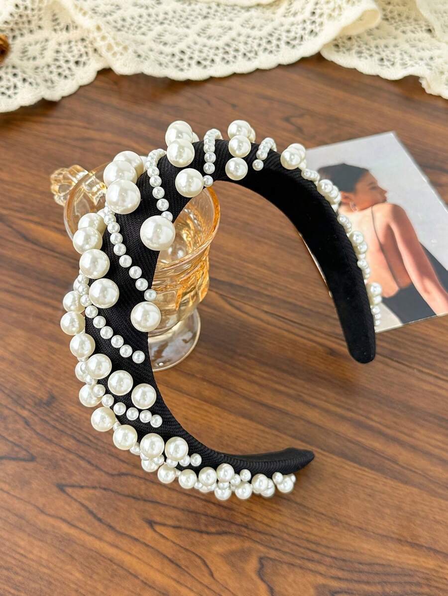 1pc HighEnd Pearls Sponge Headband, PressureReducing Wash Face Hair