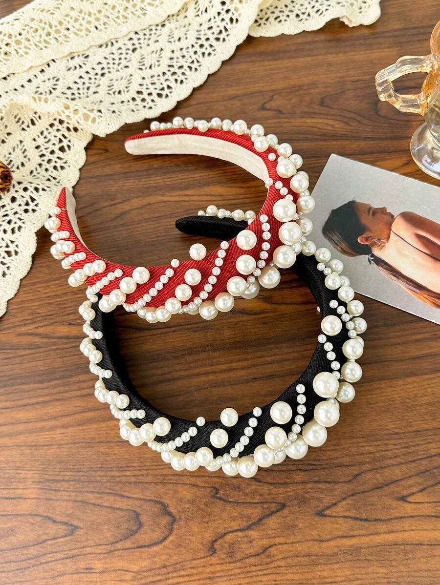 1pc HighEnd Pearls Sponge Headband, PressureReducing Wash Face Hair