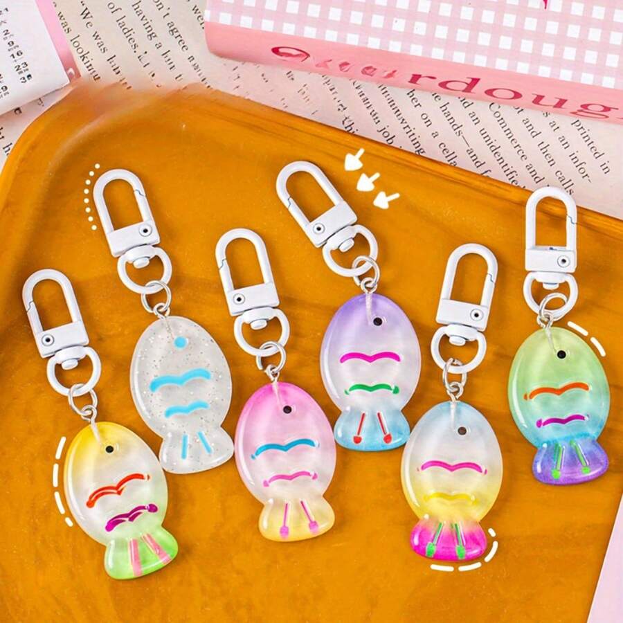 1 件可爱渐变鱼形钥匙扣 - 生动的卡通动物吊坠装饰，适合学生背包配件 - 多色 - 查看 1