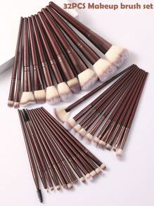 18-20-22-25-30 件套酒红色化妆刷套装，高品质合成毛眼影晕染刷套装，化妆工具 - 彩色 - 查看 16