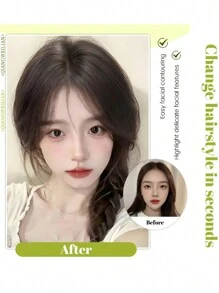 Extensiones de cabello con flequillo central, flequillo natural sin costura y flequillo francés oblicuo, perfectas para uso diario